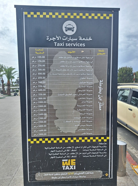 Taxi fares at Tangier Ibn Battouta Airport to Tangier, Tetouan and other destinations in Morocco